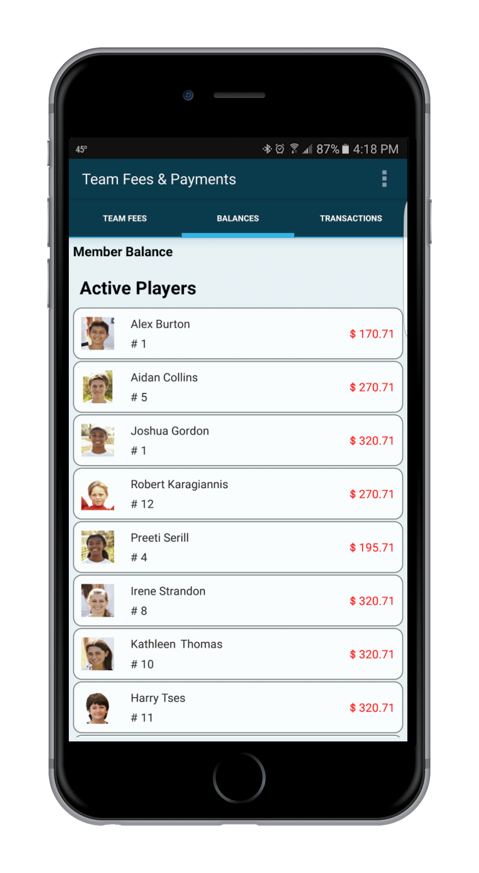Features for Sports Teams - Team Fees & Payments Tracking